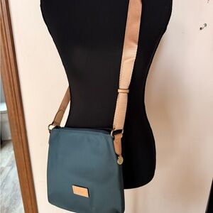 Bradley London Crossbody Shoulder Bag in Teal with Tan Strap